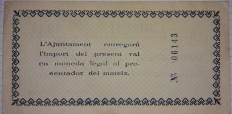 Реверс банкноты 5 pesetas Foix (Spain) 1937