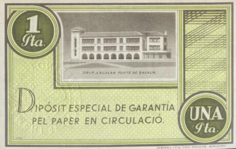 Реверс банкноты 1 peseta Fonts de Sacalm (Hiszpania) 1937