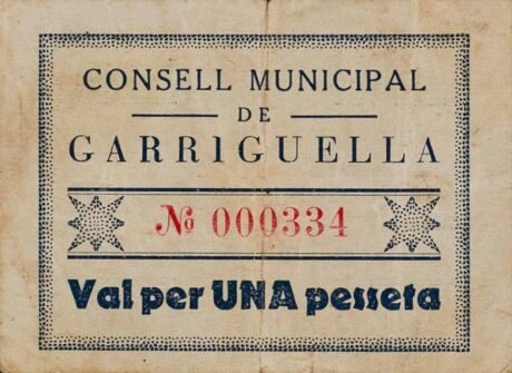 Аверс банкноты 1 песета Гарригуэлла (Испания)