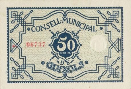Реверс банкноты 50 centymów Guichol (Hiszpania) 1937