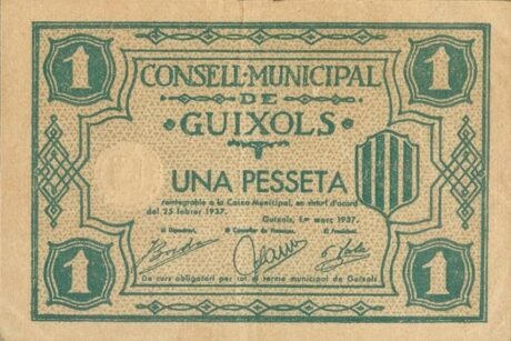 Аверс банкноты 1 peseta Guixols (Spain) 1937