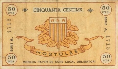 Реверс банкноты 50 сантимов хостолес (Испания) 1937 года