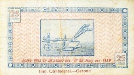 Реверс банкноты 25 сантимов Жуйа (Испания) 1937 года