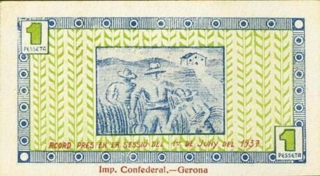 Rewers banknotu 1 peseta Huya (Spain) 1937