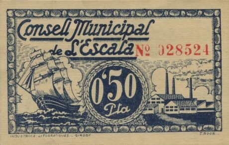 Аверс банкноты 50 сантимов Л'Эскала (Испания)