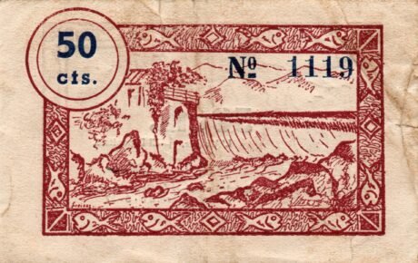 Реверс банкноты 50 сантимов Ла-Сельера-де-Тер (Испания) 1937 года