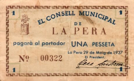 Аверс банкноты 1 peseta la pera (Spain) 1937