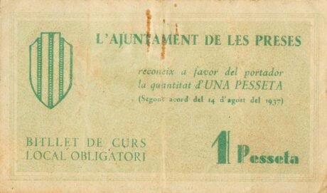 Аверс банкноты 1 peseta Le Pres (Spain) 1937