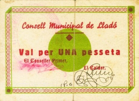 Аверс банкноты 1 peseta Lladó (Spain) 1937