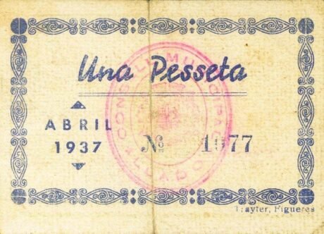 Реверс банкноты 1 peseta Lladó (Spain) 1937