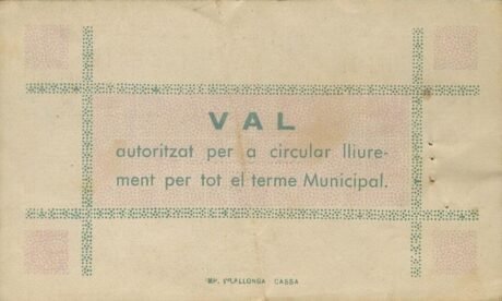 Реверс банкноты 50 centymów Llagostera (Hiszpania) 1937