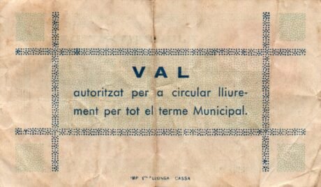 Реверс банкноты 1 peseta Llagostera (Spain) 1937
