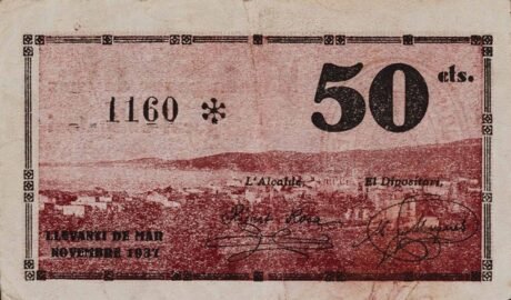 Реверс банкноты 50 centymów Lievanti de Mar (Hiszpania) 1937