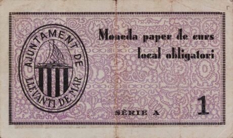 Аверс банкноты 1 peseta Llevanti de Mar (Hiszpania) 1937
