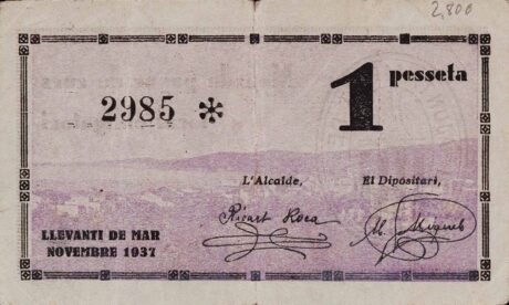 Реверс банкноты 1 peseta Llevanti de Mar (Hiszpania) 1937