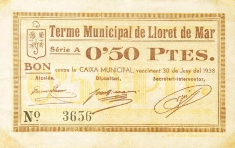 Реверс банкноты 0,50 peset Lloret de Mar (Hiszpania) 1937