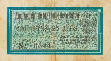 Аверс банкноты 25 centymów Masanet de la Selva (Hiszpania) 1937