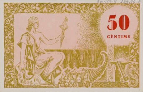 Реверс банкноты 50 сантимов Майя де Монкаль (Испания) 1937 года