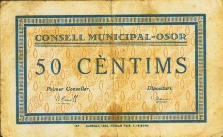 Аверс банкноты 50 сантимов Осор (Испания)