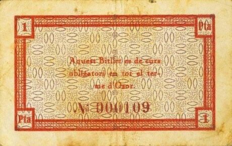 Реверс банкноты 1 песета Осор (Испания)