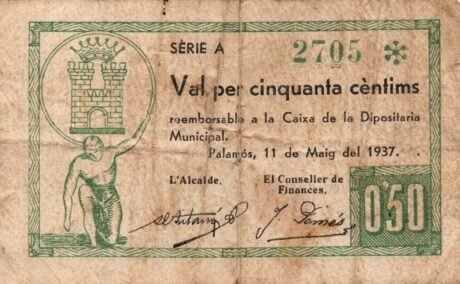 Аверс банкноты 50 centymów Palamos (Hiszpania) 1937