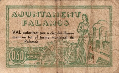 Реверс банкноты 50 centymów Palamos (Hiszpania) 1937