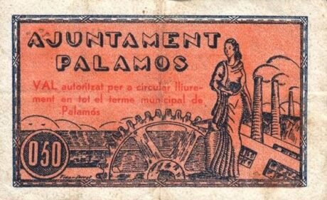 Реверс банкноты 50 centymów Palamos (Hiszpania) 1937