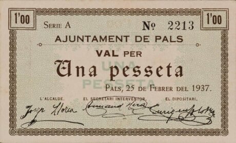 Аверс банкноты 1 peseta pals (Hiszpania) 1937