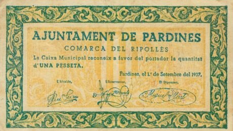 Аверс банкноты 1 peseta Pardines (Hiszpania) 1937