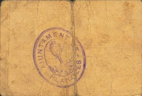 Реверс банкноты 25 сантимов Планольес (Испания)