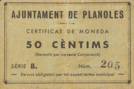 Аверс банкноты 50 сантимов Планоль (Испания)