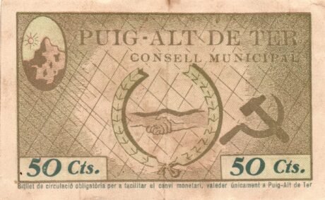 Аверс банкноты 50 centymów Puig Alt de Ter (Hiszpania) 1937