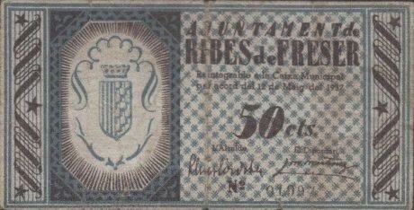 Аверс банкноты 50 сантимов Рибес де Фрезер (Испания) 1937 года