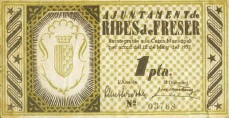 Аверс банкноты 1 peseta Ribes de Fraser (Hiszpania) 1937