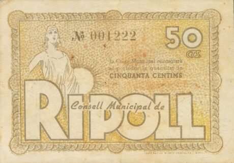 Аверс банкноты 50 centymów Ripoll (Hiszpania) 1937