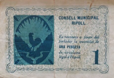 Аверс банкноты 1 песета Риполь (Испания) 1937 года