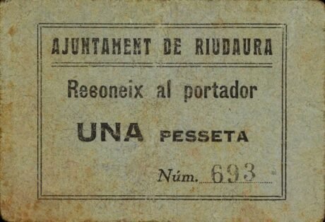 Аверс банкноты 1 peseta of Riudaura (Spain)