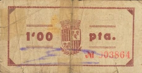 Реверс банкноты 1 peseta róża (Hiszpania)