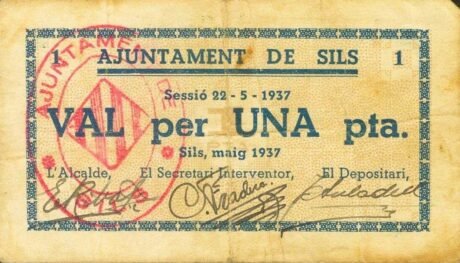 Аверс банкноты 1 peseta sils (Spain) 1937