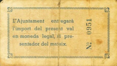 Реверс банкноты 1 peseta sils (Spain) 1937