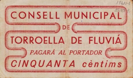 Реверс банкноты 50 сантимов Торроэлья де Флувиа (Испания)
