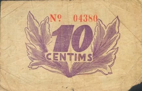 Реверс банкноты 10 centymów Torroella de Montgri (Hiszpania) 1937
