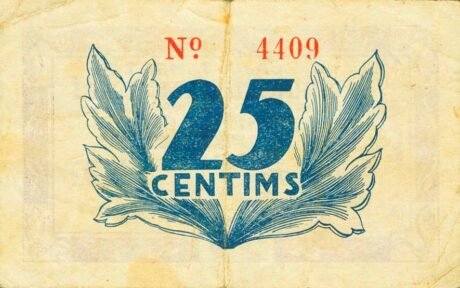 Реверс банкноты 25 сантимов Торроэлья де Монтгри (Испания) 1937 года