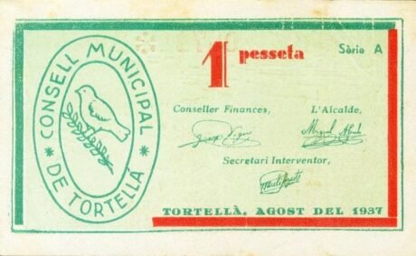 Аверс банкноты 1 peseta Tortella (Hiszpania) 1937