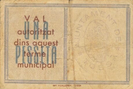 Реверс банкноты 1 peseta Tossa (Spain) 1937