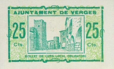 Rewers banknotu 25 centymów Verges (Hiszpania) 1937