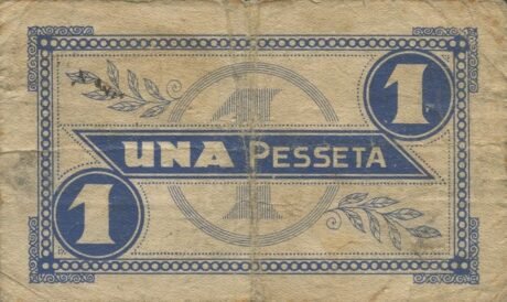 Реверс банкноты 1 Песета Видререс (Испания) 1937 года