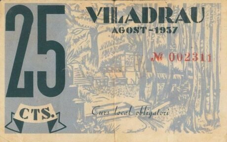 Реверс банкноты 25 сантимов Виладрау (Испания) 1937 года