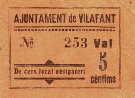 Аверс банкноты 5 сантимов Вилафант (Испания)