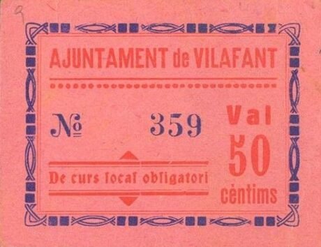 Аверс банкноты 50 centimes Vilafant (Hiszpania)